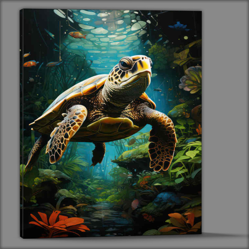 Buy Canvas : (Swimming Turtle majestically in the clear waters)