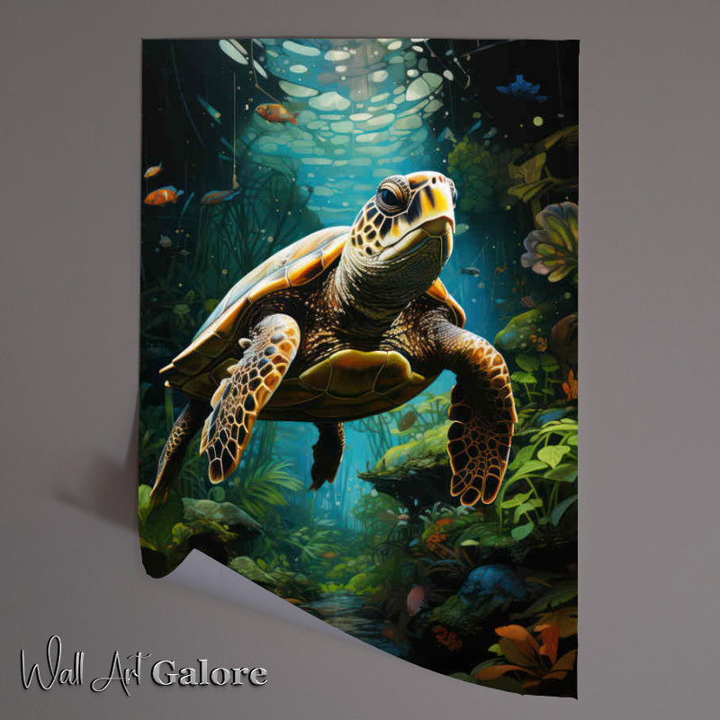 Buy Unframed Poster : (Swimming Turtle majestically in the clear waters)