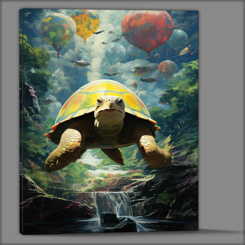 Buy Canvas : (Turtle flying above the river surreal art style)