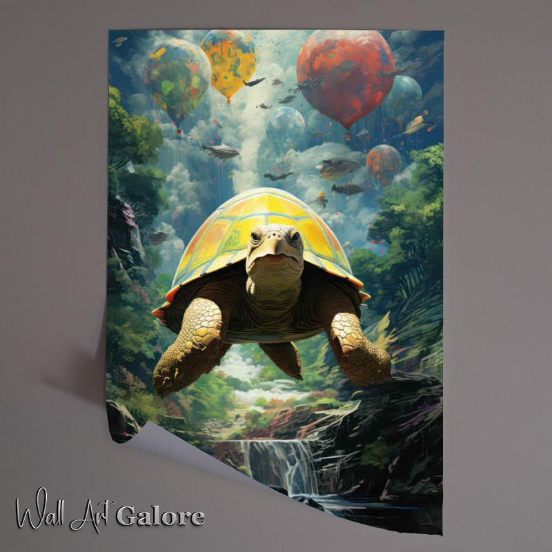 Buy Unframed Poster : (Turtle flying above the river surreal art style)