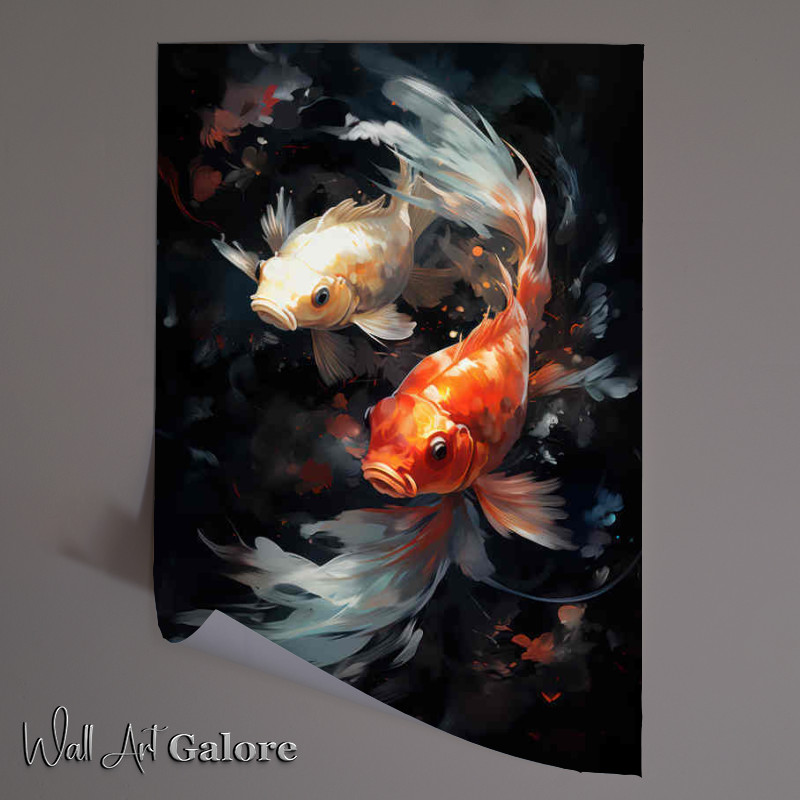 Buy Unframed Poster : (Two Koi Painted style white and reds colours)