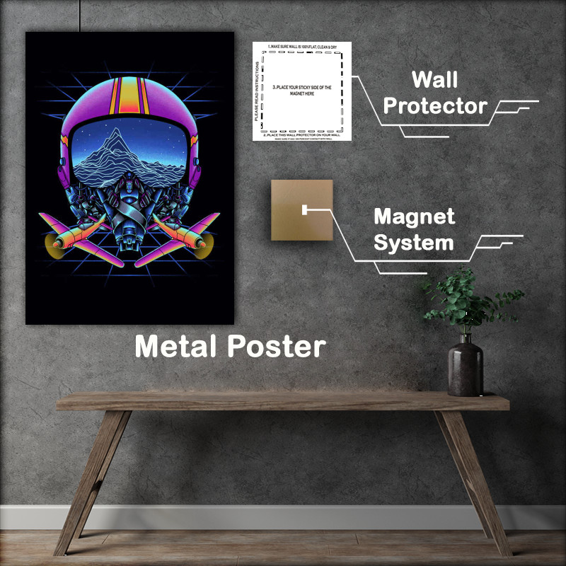 Buy Metal Poster : (Airplane fighters helmet mountains mode)