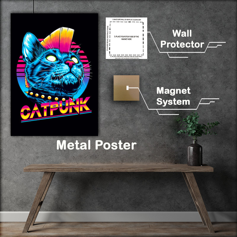 Buy Metal Poster : (Cat Punk white eyes neon colour)