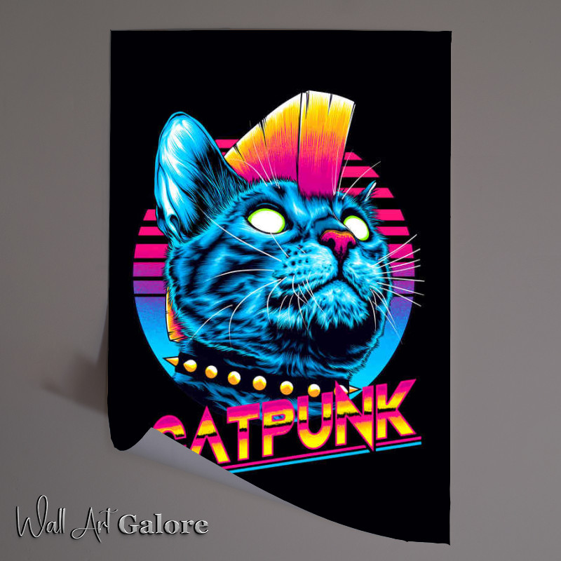 Buy Unframed Poster : (Cat Punk white eyes neon colour)