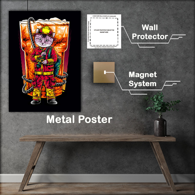 Buy Metal Poster : (Fire Cat Cool Drink)