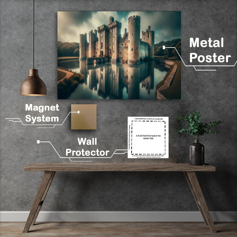 Buy Metal Poster : (Bodiam Castle East Sussex Moat Reflection)