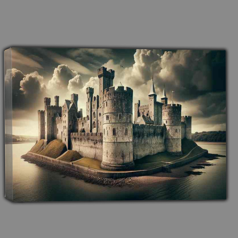 Buy Canvas : (Caernarfon Castle Gwynedd Historic Fortified Walls)