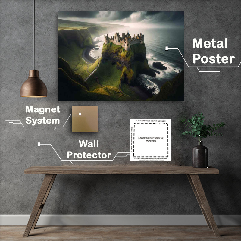 Buy Metal Poster : (Dunluce Castle Antrim Cliffside Ruins Mystique)