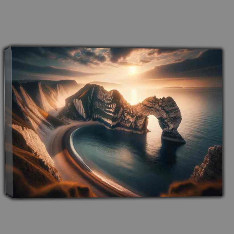 Buy Canvas : (Durdle Door Dorset Iconic Limestone Arch Over Tranquil Waters)