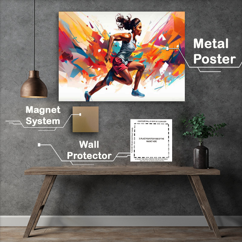 Buy Metal Poster : (A woman running in colorful design)