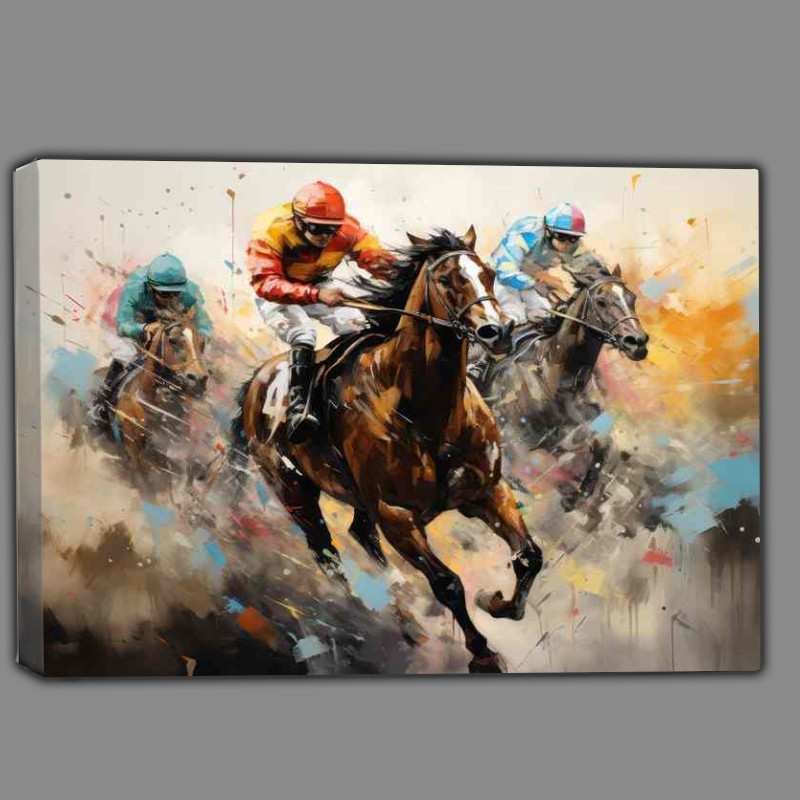 Buy Canvas : (Abstract art of horse races with racing jockeys)