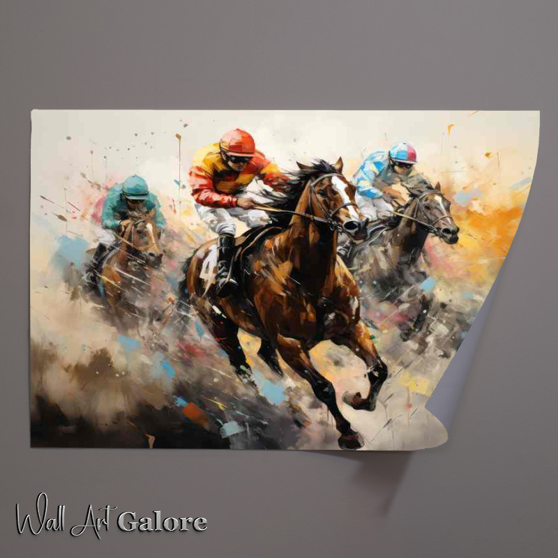 Buy Unframed Poster : (Abstract art of horse races with racing jockeys)