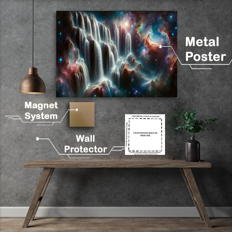 Buy : (Galactic Waterfalls Space Oasis Cascades Metal Poster)