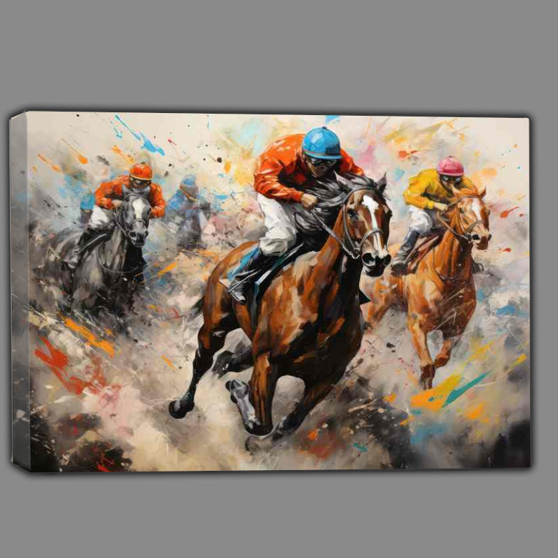 Buy Canvas : (Abstract horse jockeys out to win painted style)