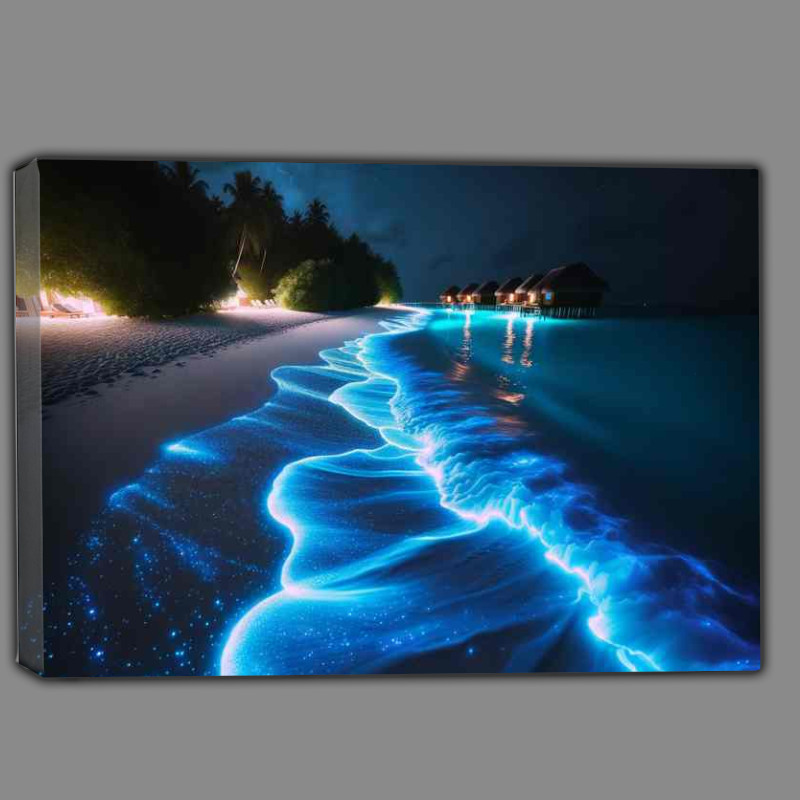 Buy Canvas : (Glowing Beach Maldives Bioluminescent Waves Lapping on Shore)