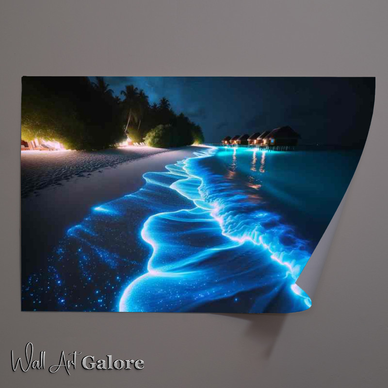 Buy Unframed Poster : (Glowing Beach Maldives Bioluminescent Waves Lapping on Shore)