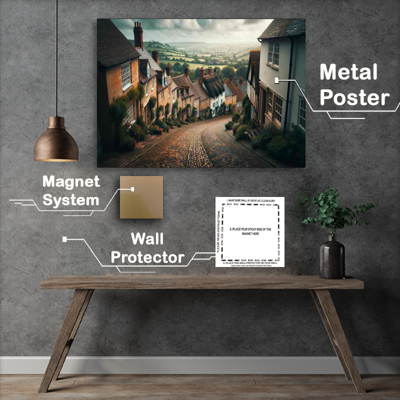 Buy Metal Poster : (Gold Hill Shaftesbury Cobblestoned Street)