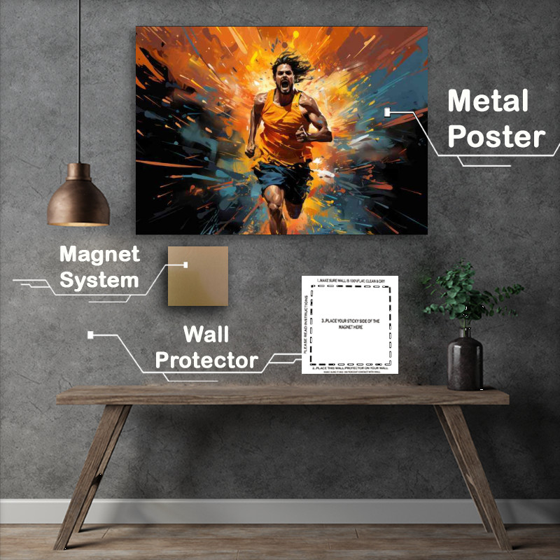 Buy Metal Poster : (Abstract runner colour splash in the background)
