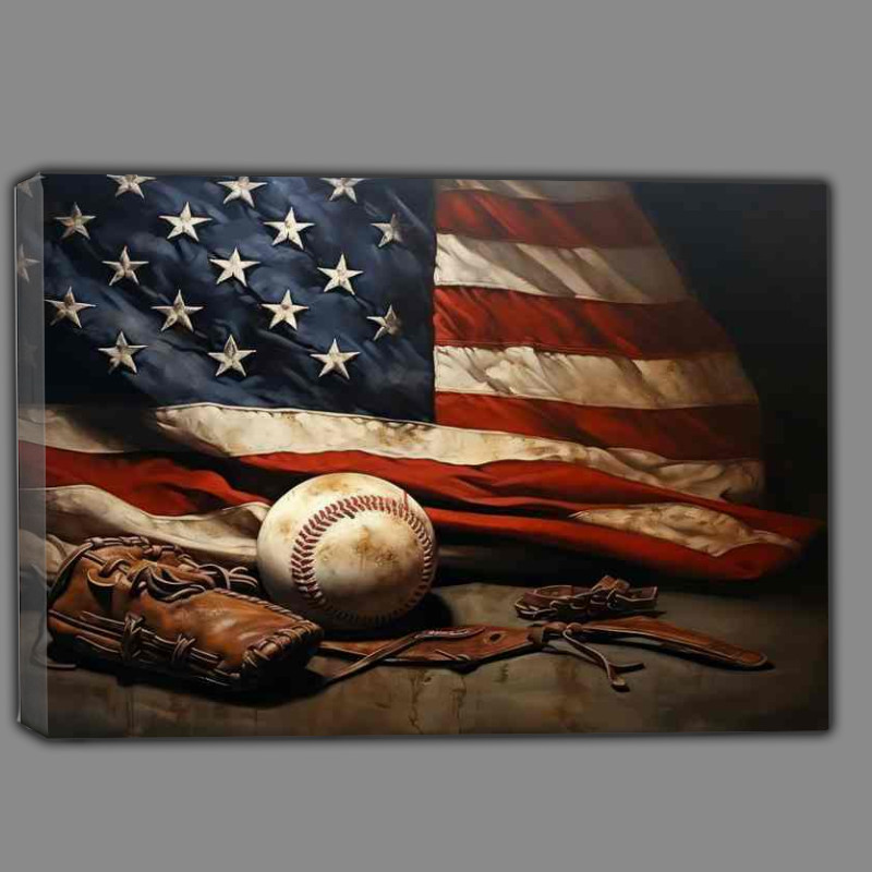 Buy Canvas : (American flag with a baseball and a glove)