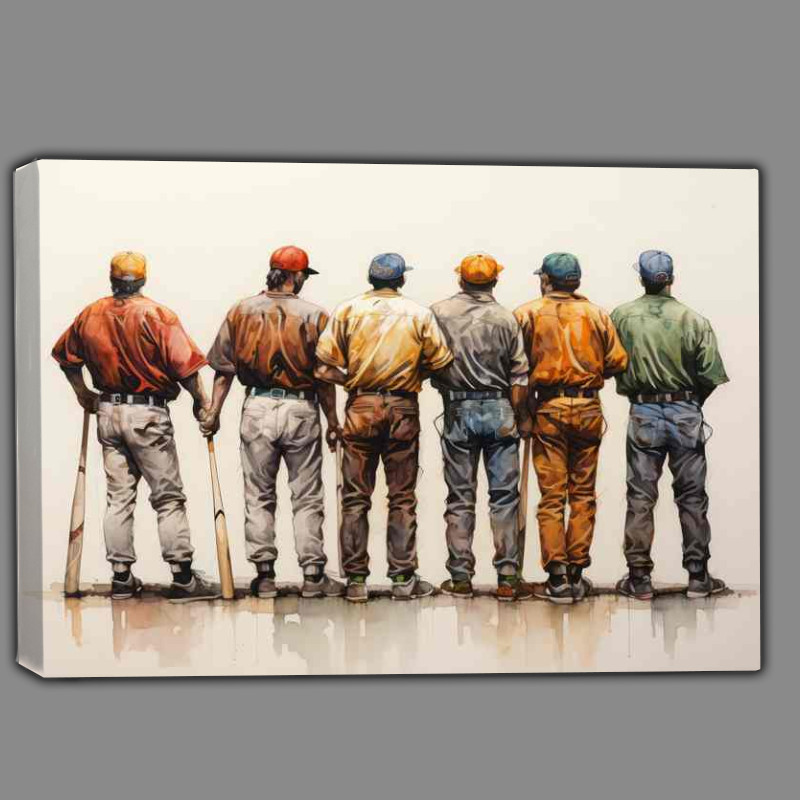 Buy Canvas : (Baseball players lined up to pitch)