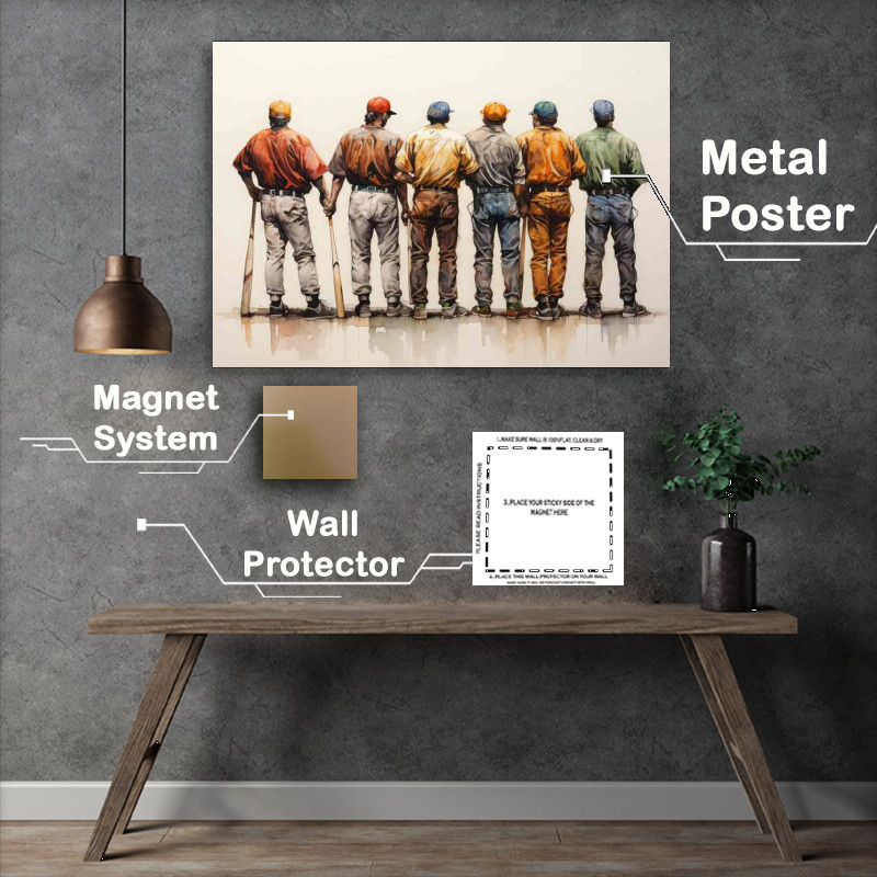 Buy Metal Poster : (Baseball players lined up to pitch)