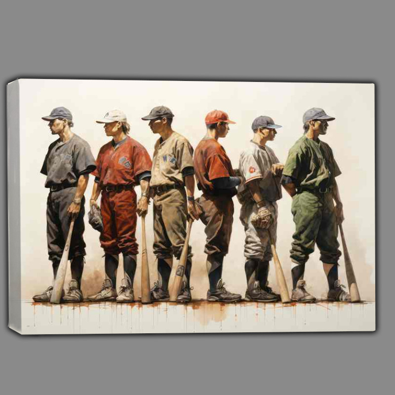 Buy Canvas : (Baseball players lined up to pitch painted style)