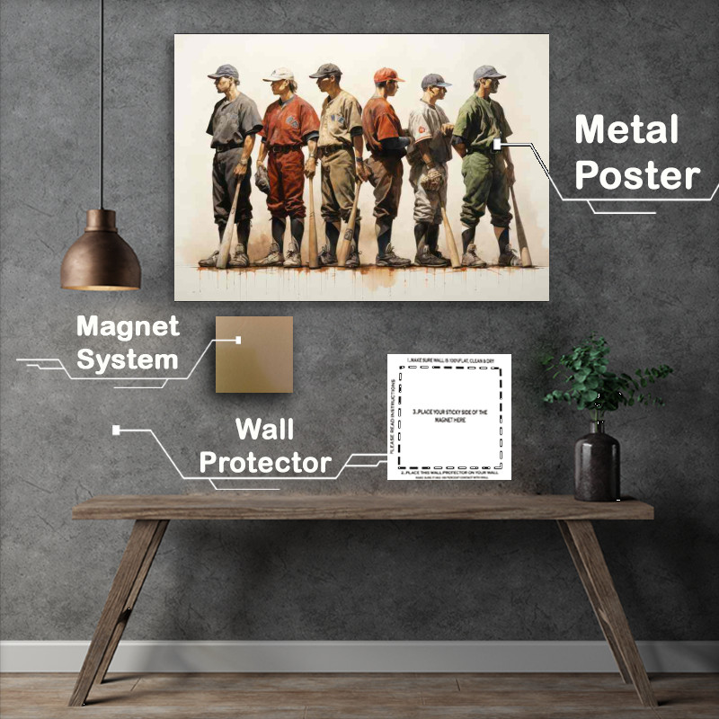 Buy Metal Poster : (Baseball players lined up to pitch painted style)