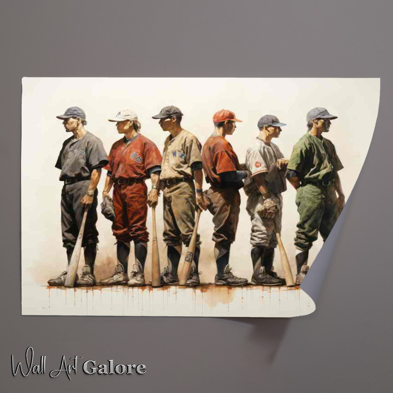 Buy Unframed Poster : (Baseball players lined up to pitch painted style)