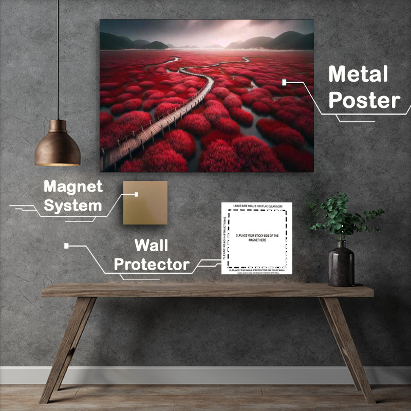 Buy Red Beach Panjin China Wetlands : (Crimson Seepweed Metal Poster)