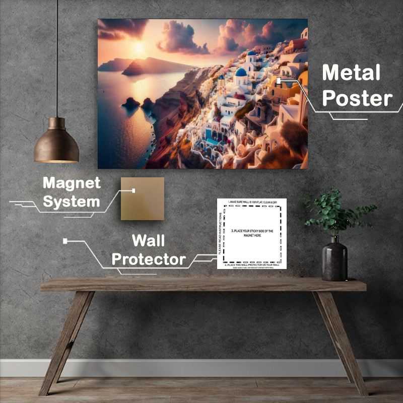 Buy Metal Poster : (Santorini Cliffside Beauty)