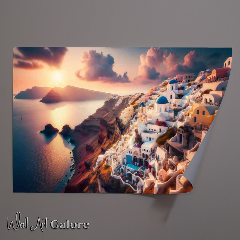 Buy Poster, Sun-Kissed Views : (Santorini Cliffside Beauty)