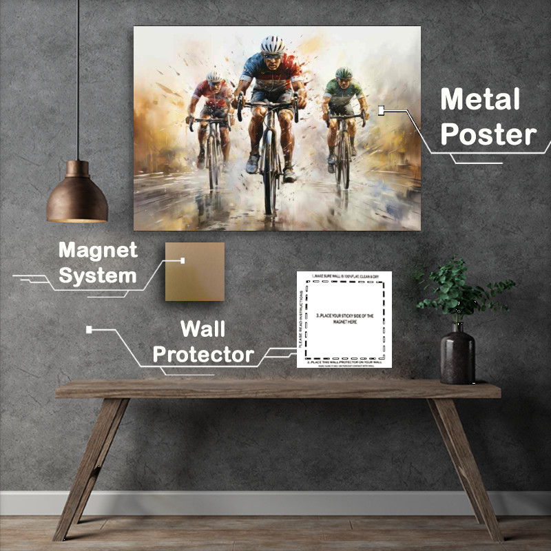 Buy Metal Poster : (Cyclists racing in a blurred background)