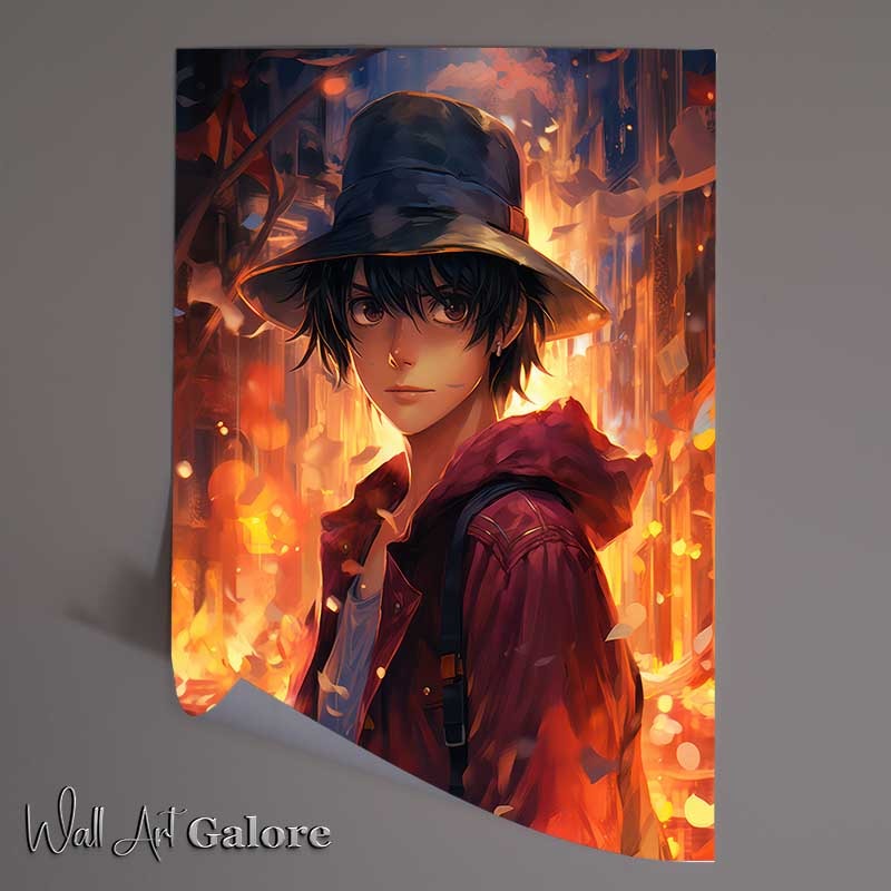 Buy Unframed Poster : (Monkey D Luffy one piece in front of a flame in the city)
