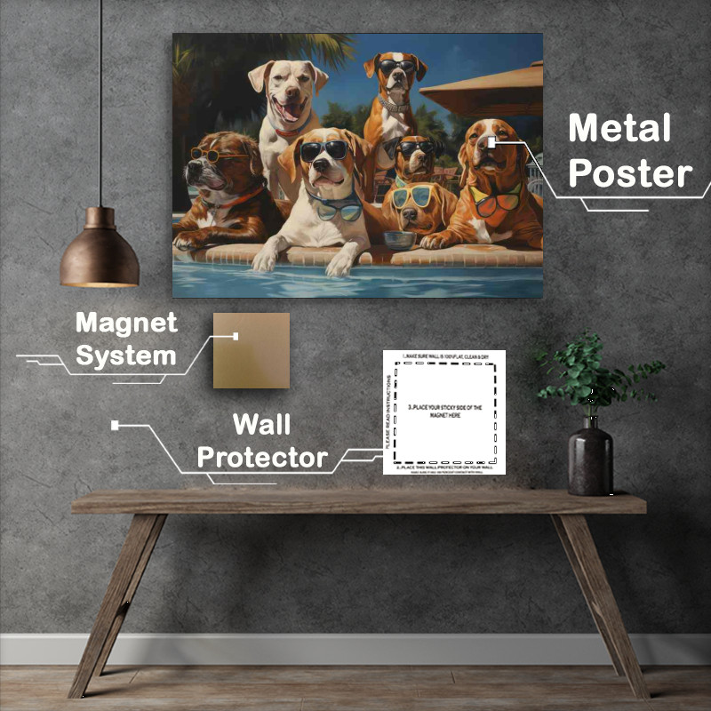 Buy Metal Poster : (Dog snookering club in a pool)