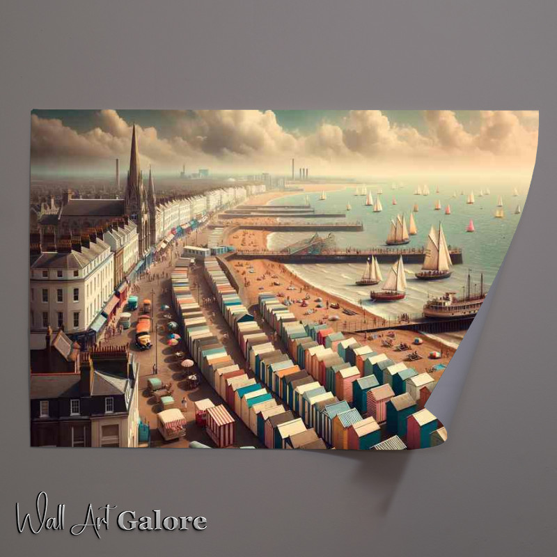 Buy : (Vintage Seaside Margate Kent Beach Huts Poster)
