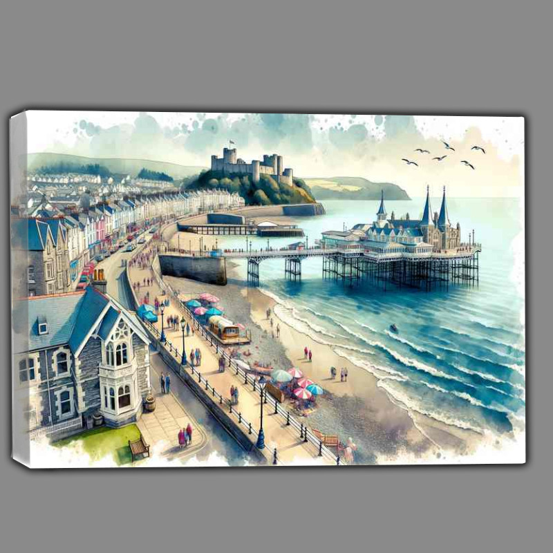 Buy Canvas : (Watercolour Painting of Aberystwyths Coastal Heritage)