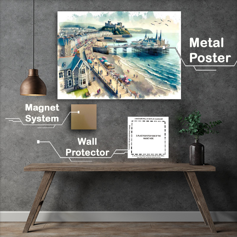 Buy Metal Poster : (Watercolour Painting of Aberystwyths Coastal Heritage)