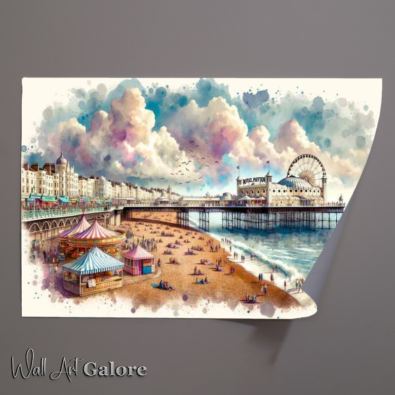 Buy : (Brighton Pier Watercolour Beachfront Poster)