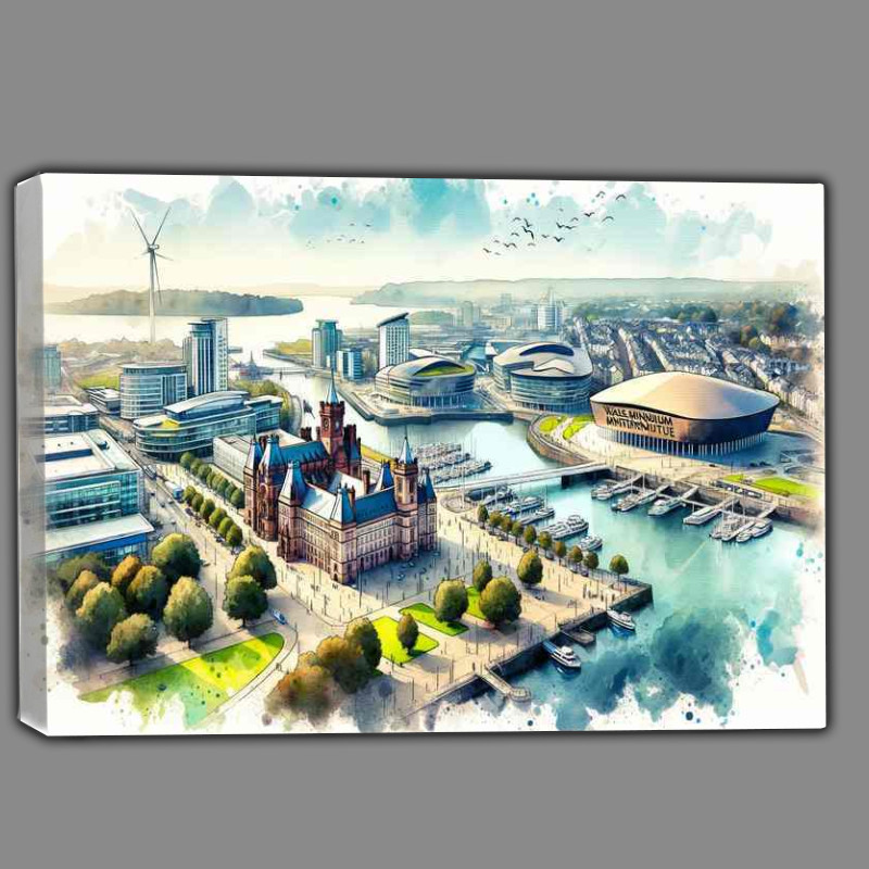 Buy Canvas : (Watercolour Painting of Cardiff The capital of Wales)