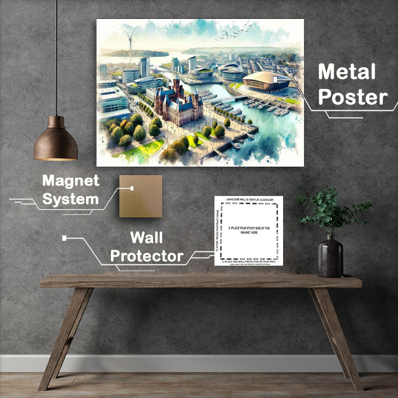 Buy Metal Poster : (Watercolour Painting of Cardiff The capital of Wales)