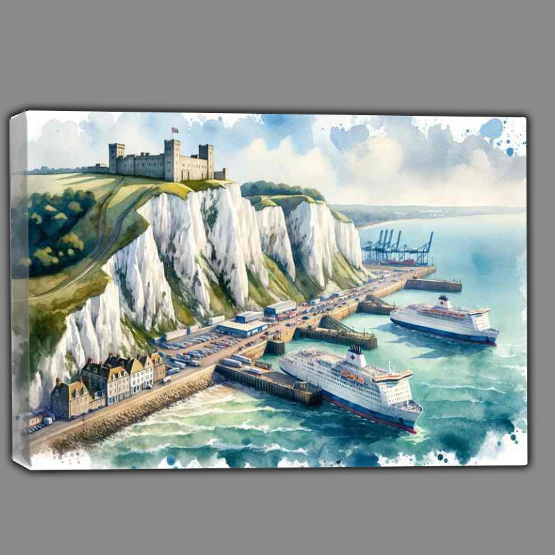 Buy : (Dover Cliffside Majesty Watercolour Painting - Canvas)