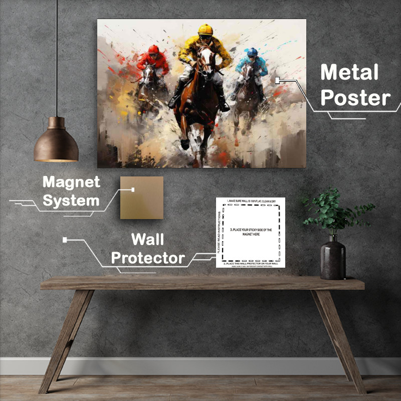 Buy Metal Poster : (Horses runnung across the finish line)
