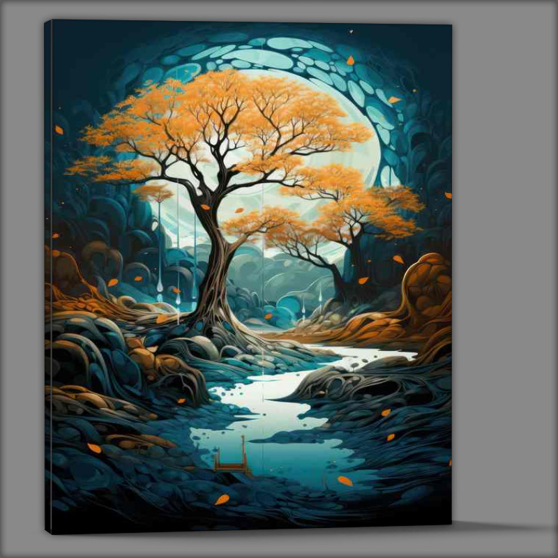 Buy Canvas : (Tree by the river with lovely yellow leafs)