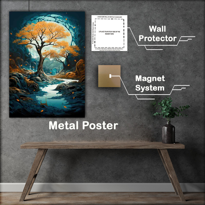 Buy Metal Poster : (Tree by the river with lovely yellow leafs)
