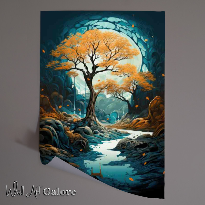 Buy Unframed Poster : (Tree by the river with lovely yellow leafs)