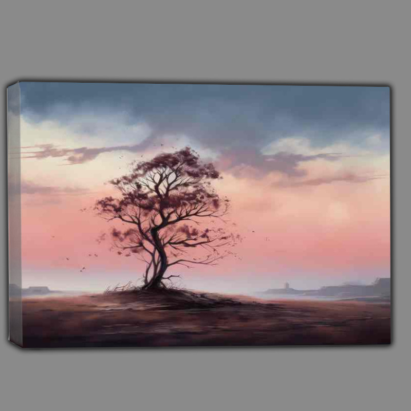 Buy Canvas : (A Solirtary tree in the evening sky painted style)