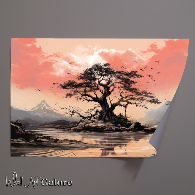 Buy Unframed Poster : (A lone Tree on a moat island with pink skys at dusk)
