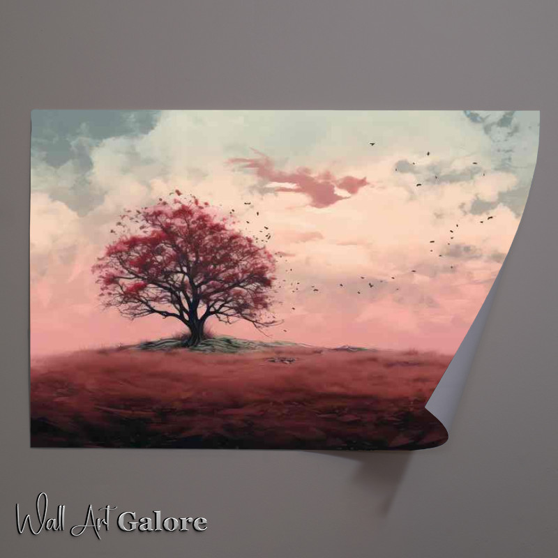 Buy Unframed Poster : (Painted single red tree on a hil top in the wind)