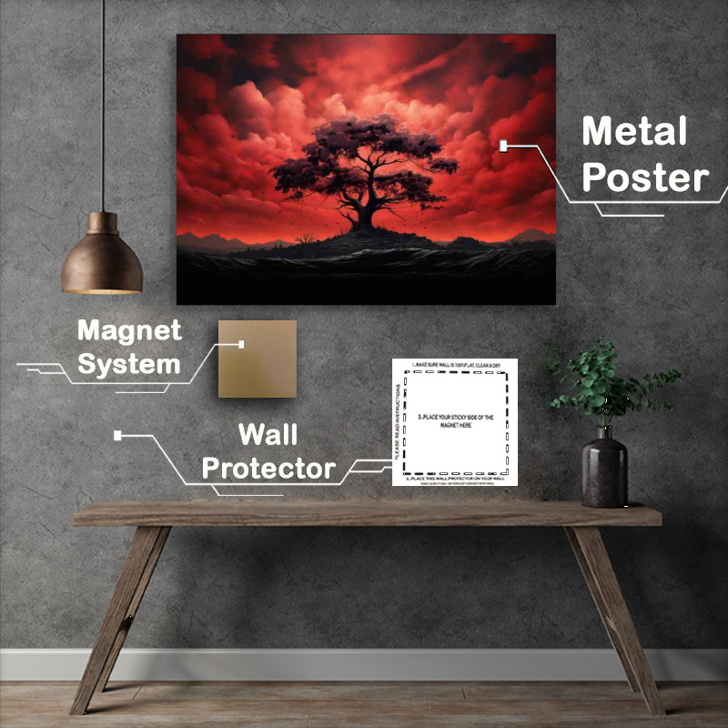 Buy Metal Poster : (Red sky at night with Tree silouhet)