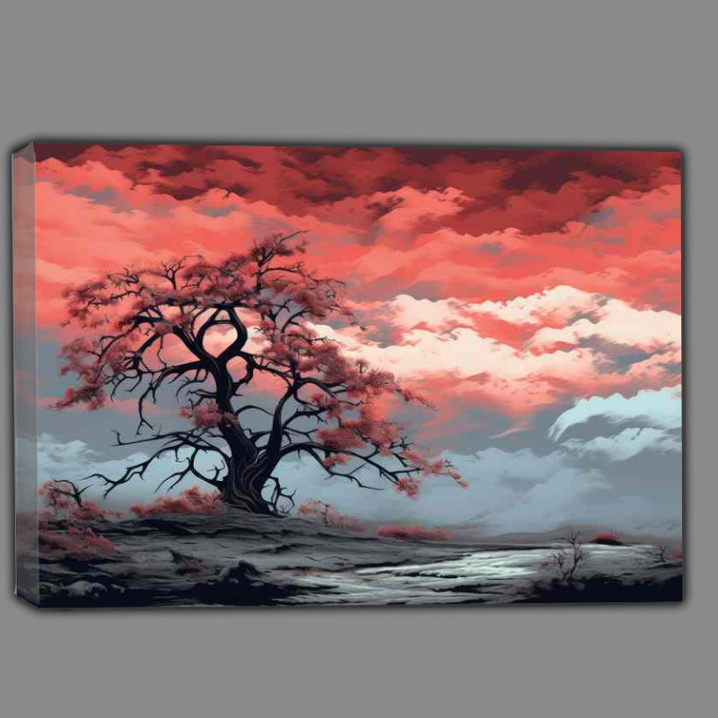 Buy Canvas : (Single treewith red sky and evening drawing close)